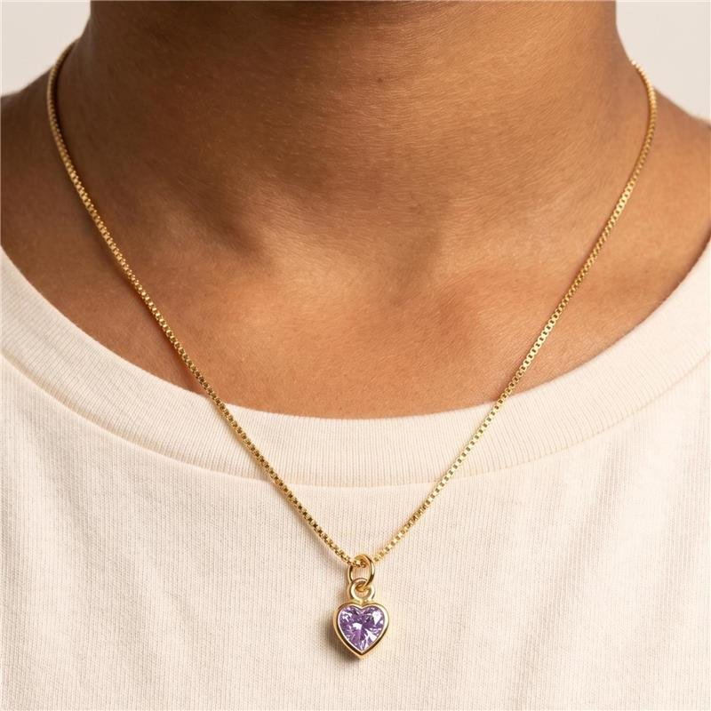 COLAR INFANTIL VENEZIANO COM PINGENTE CORAÇÃO ZIRCÔNIA LILÁS FOLHEADO A OURO 18K