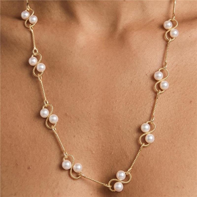 COLAR ELOS ONDULADOS COM PÉROLAS FOLHEADO A OURO 18K