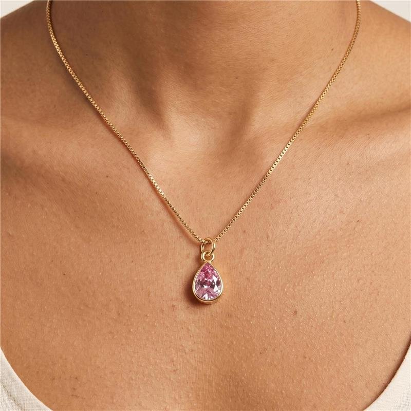 COLAR CORRENTE VENEZIANA COM PINGENTE GOTA DE CRISTAL LILÁS FOLHEADO A OURO 18K