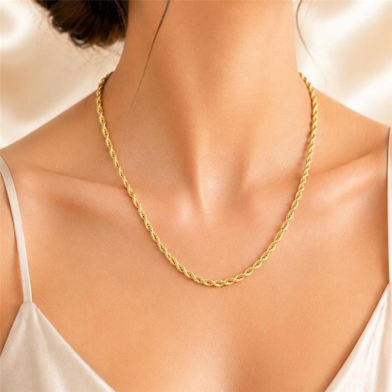 COLAR CORRENTE CORDÃO BAIANO 35CM TORCIDO DIAMANTADO 40CM FOLHEADO A OURO 18K