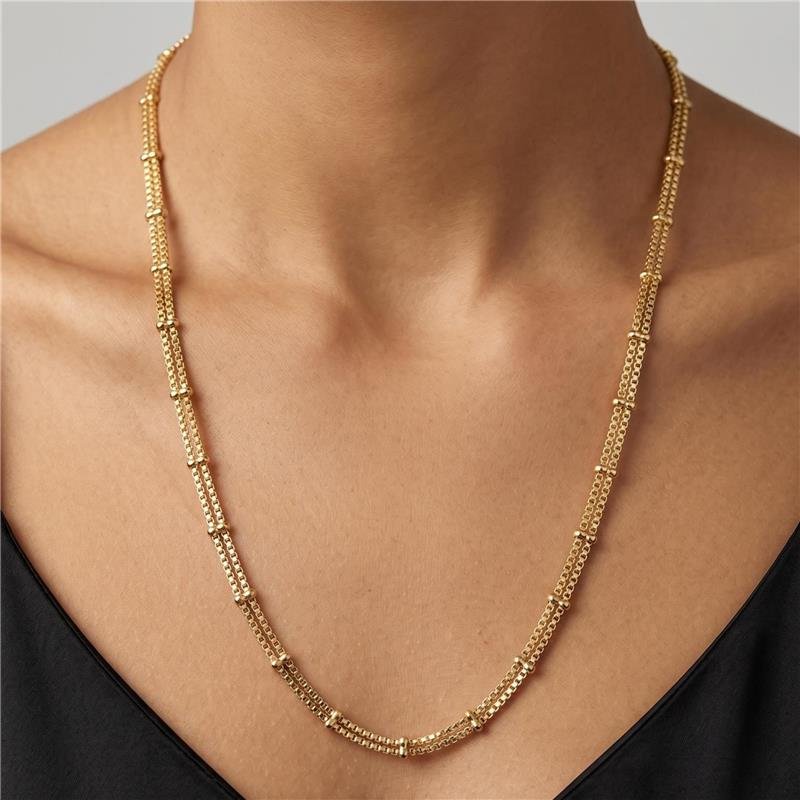 COLAR DUPLO 40CM FOLHEADO A OURO 18K 