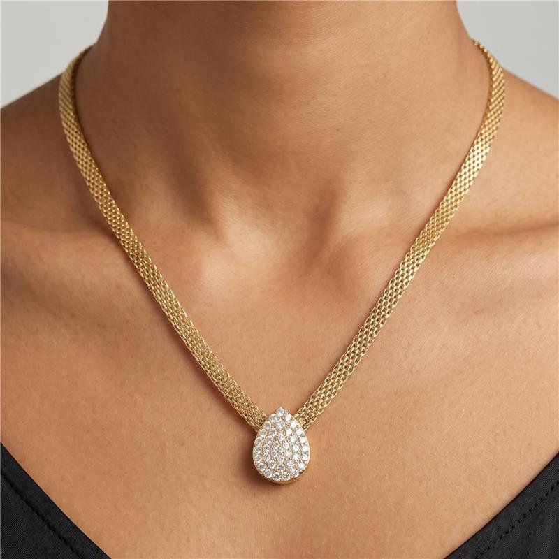 COLAR MALHA COM PINGENTE CRAVEJADO FOLHEADO AOURO 18K 