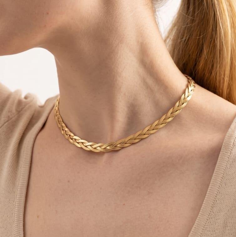 COLAR TRANÇADO 40CM FOLHEADO A OURO 18K 