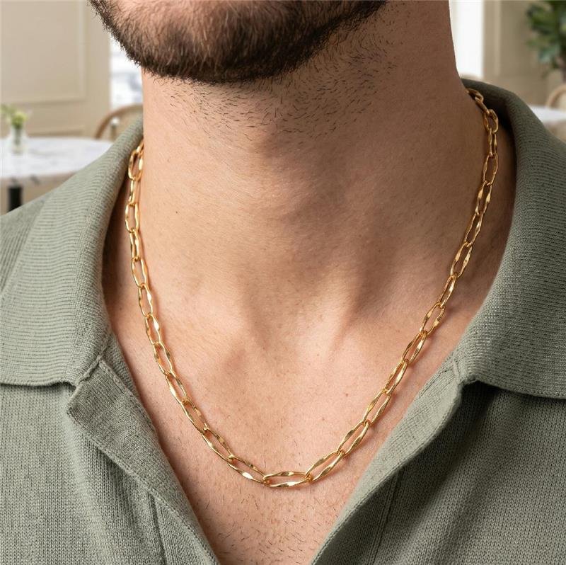 CORRENTE MASCULINA 70CM ELOS TORTOS FOLHEADA A OURO 18K 