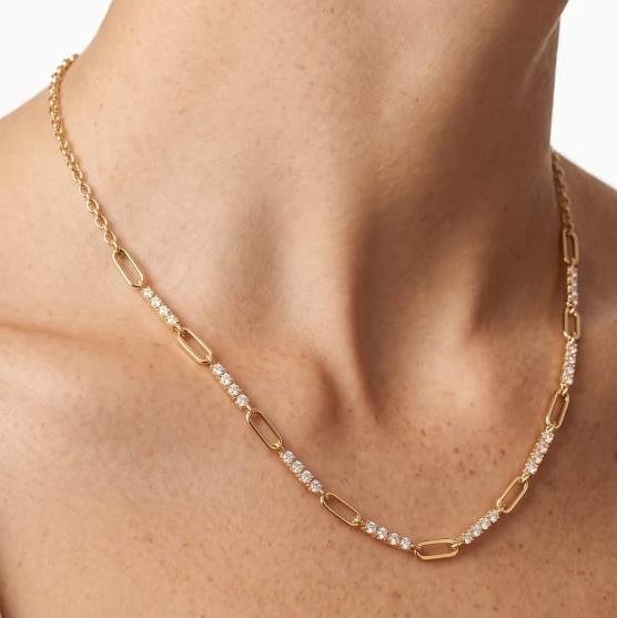 COLAR ELOS COM ZIRCÔNIAS FOLHEADO A OURO 18K 