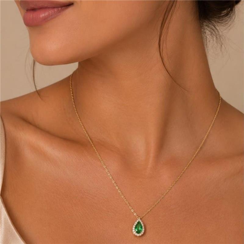 COLAR ZIRCÔNIA VERDE FOLHEADA A OURO 18K 
