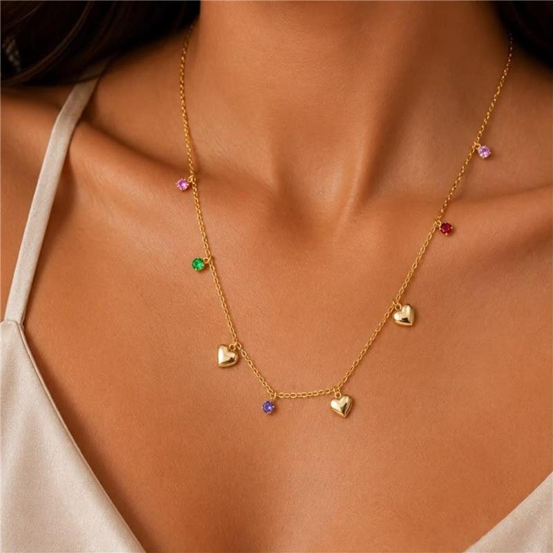 COLAR CORAÇÕES COM PONTOS DE LUZ FOLHEADO A OURO 18K 