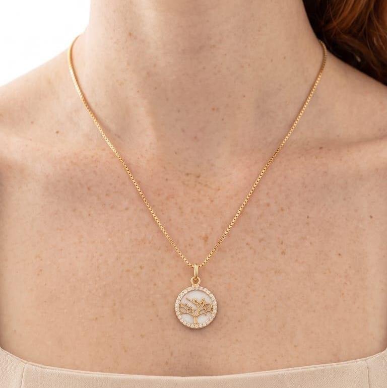 COLAR ÁRVORE DA VIDA FOLHEADO A OURO 18K 