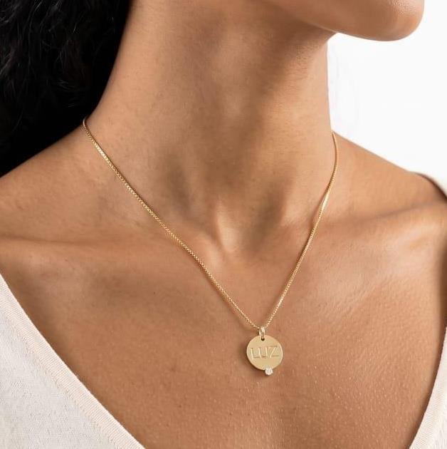 COLAR LUZ COM ZIRCÔNIA AMARELA FOLHEADA A OURO 18K 