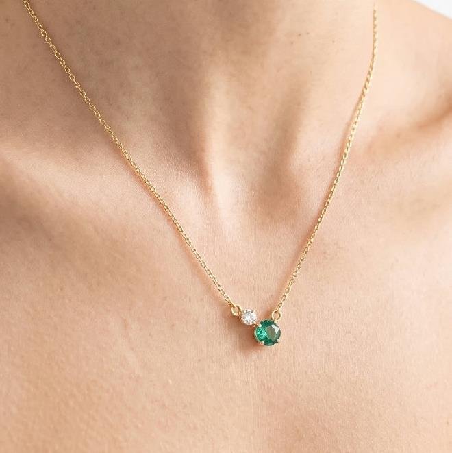 COLAR ZIRCÔNIA VERDE FOLHEADO A OURO 18K 