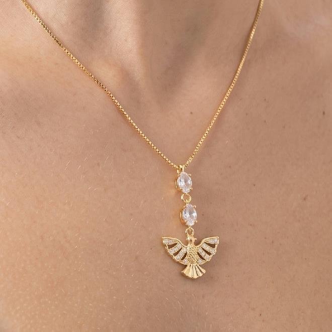 COLAR ESPÍRITO SANTO CRVEJADO FOLHEADO A OURO 18K 