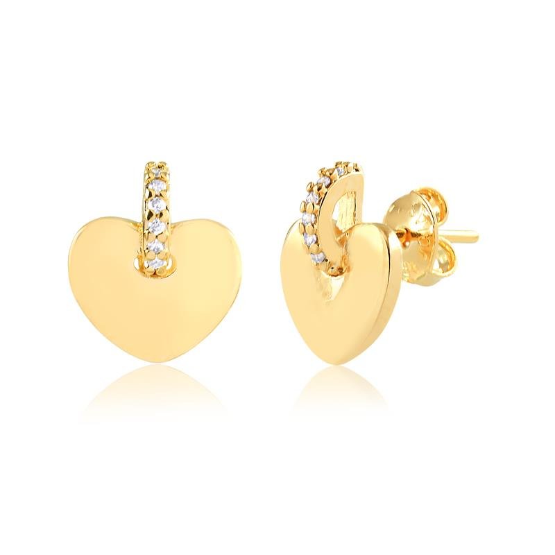 BRINCO DE CORAÇÃO FIXO COM DETALHE EM ZIRCÔNIAS FOLHEADO A OURO 18K