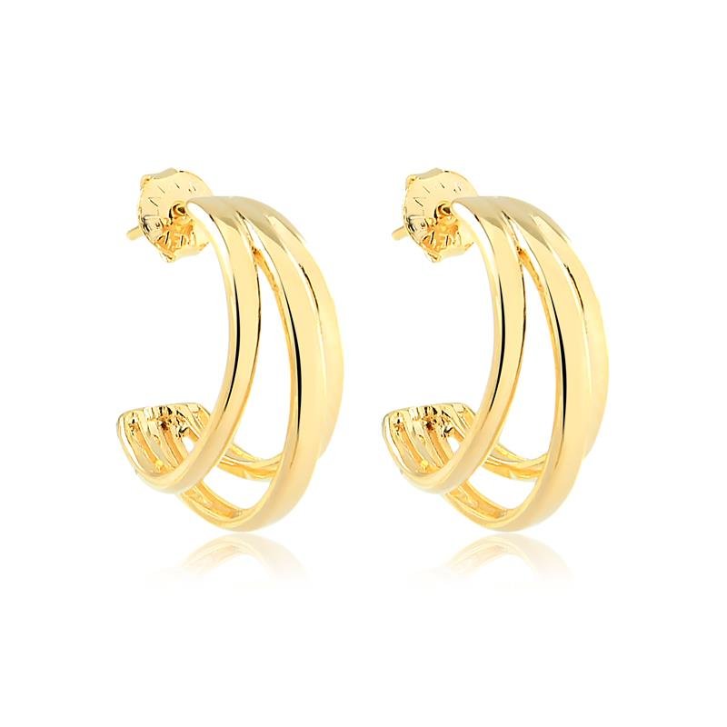 BRINCO DE ARGOLA TRIPLA MENOR FOLHEADA A OURO 18K