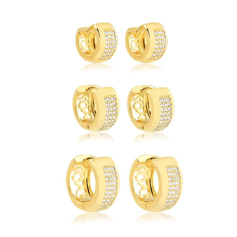 BRINCO DE TRIO COM ZIRCÔNIA FOLHEADO A OURO 18K