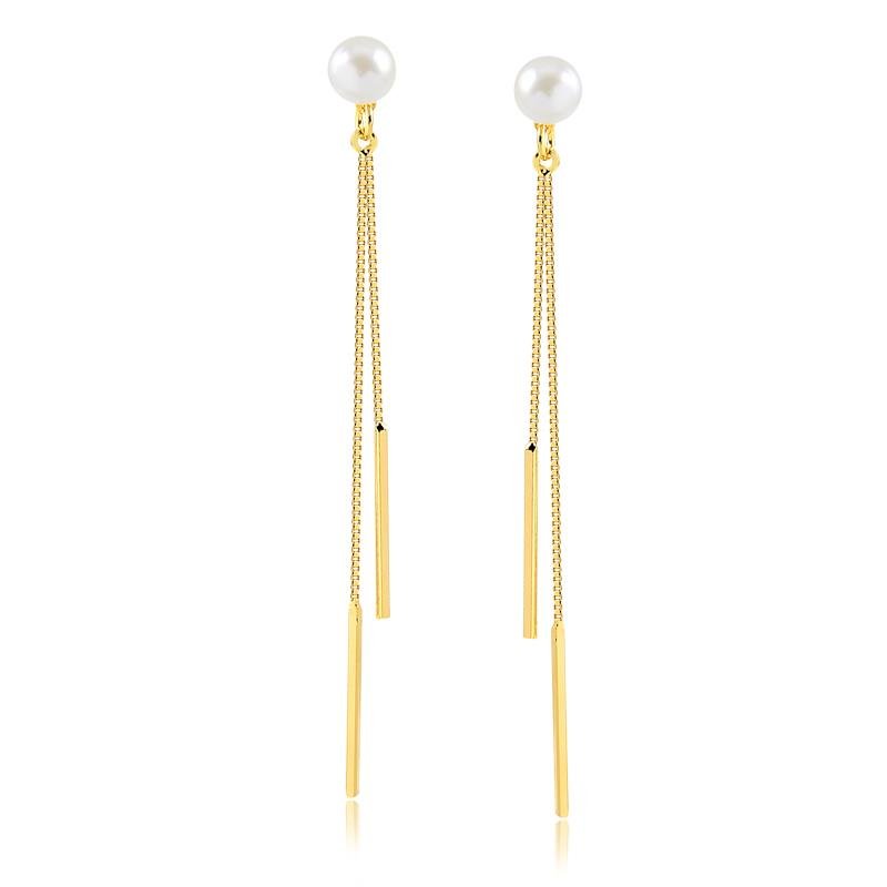 BRINCO DE PÉROLA COM PÊNDULO DUPLO FOLHEADO A OURO 18K