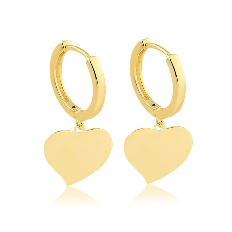 BRINCO DE ARGOLA COM PINGENTE DE CORAÇÃO FOLHEADO A OURO 18K