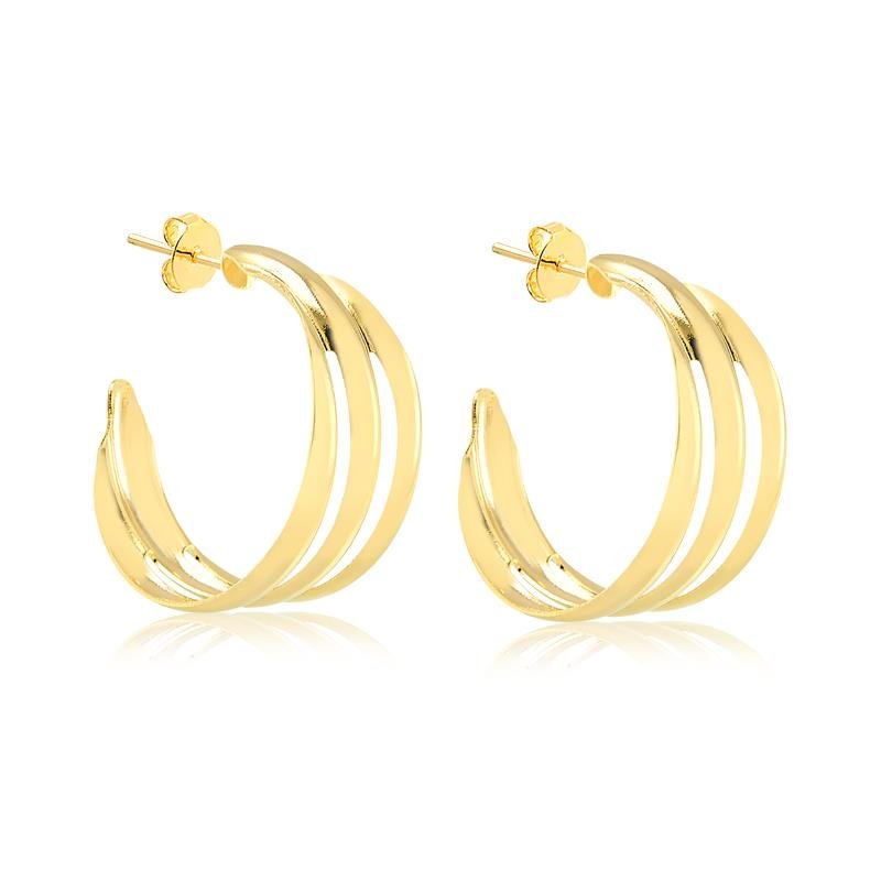 BRINCO DE ARGOLA TRIPLA VAZADA FOLHEADA A OURO 18K