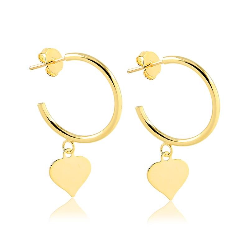 BRINCO DE ARGOLA COM CORAÇÃO FOLHEADO A OURO 18K