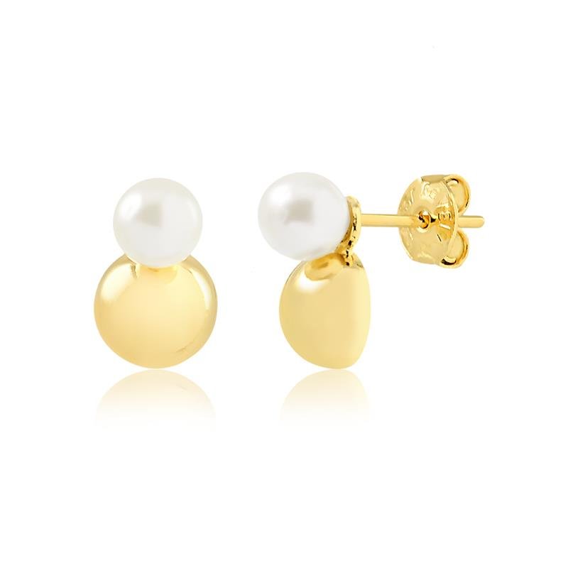 BRINCO DE PÉROLA COM MEIA BOLA LISA FOLHEADO A OURO 18K