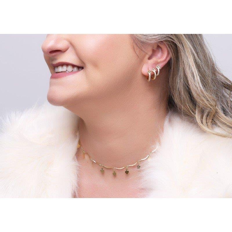 BRINCO DE TRIO COM ARGOLAS FINAS CRAVEJADAS EM ZIRCÔNIA FOLHEADO A OURO 18K
