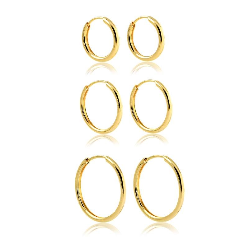 BRINCO DE TRIO COM ARGOLAS FINAS EM DIFERENTES TAMANHOS FOLHEADO A OURO 18K