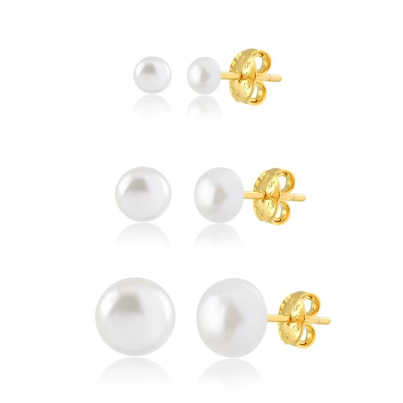 KIT TRIO DE PÉROLA DE DIFERENTES TAMANHOS FOLHEADO A OURO 18K