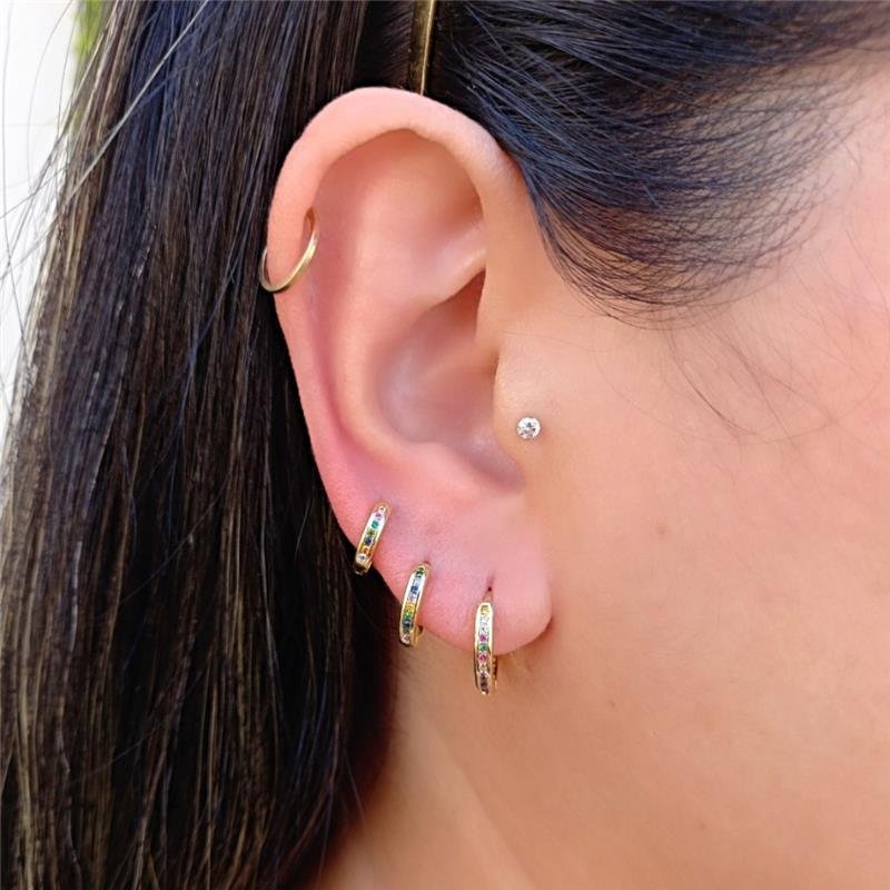 BRINCO TRIO DE ARGOLA COLORIDA FOLHEADO A OURO 18K