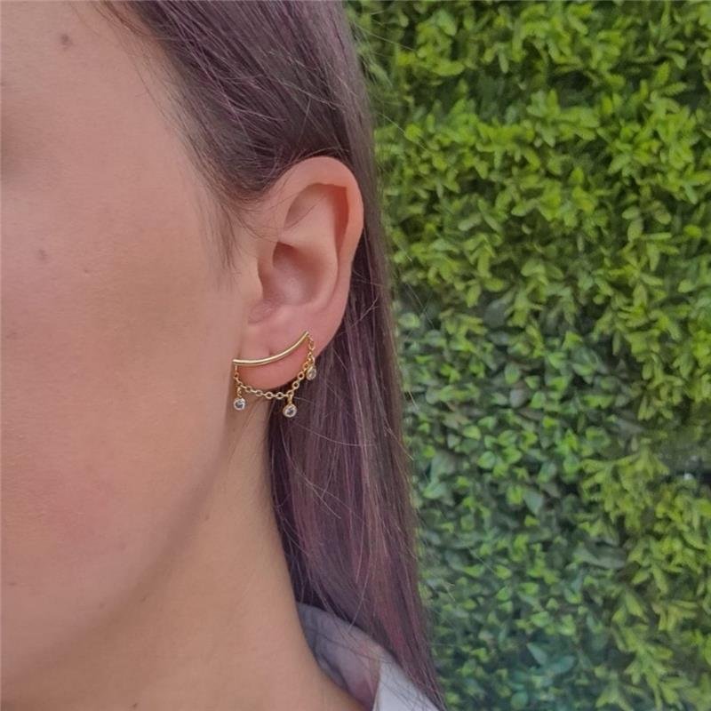 BRINCO CORRENTE COM TRÊS PONTOS DE LUZ FOLHEADO A OURO 18K