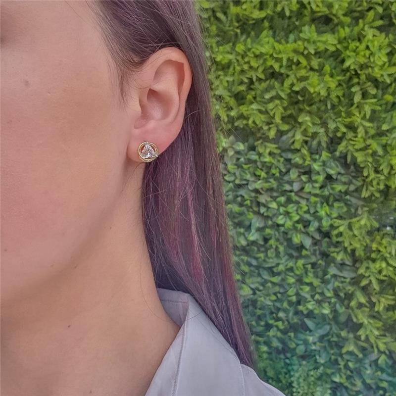 BRINCO FIOS COM PEDRA TRIÂNGULO FOLHEADO A OURO 18K