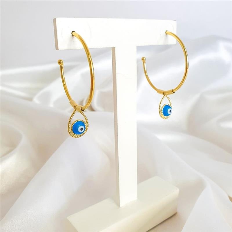 BRINCO DE ARGOLA COM OLHO GREGO FOLHEADO A OURO 18K