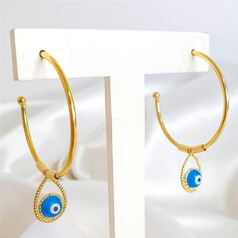 BRINCO DE ARGOLA COM OLHO GREGO FOLHEADO A OURO 18K