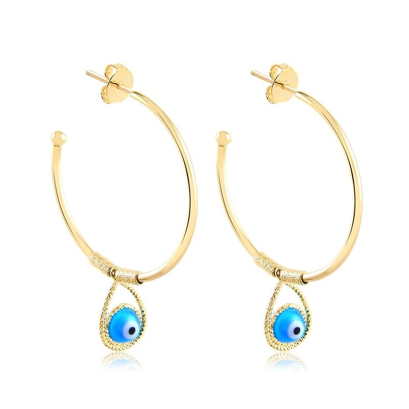 BRINCO DE ARGOLA COM OLHO GREGO FOLHEADO A OURO 18K