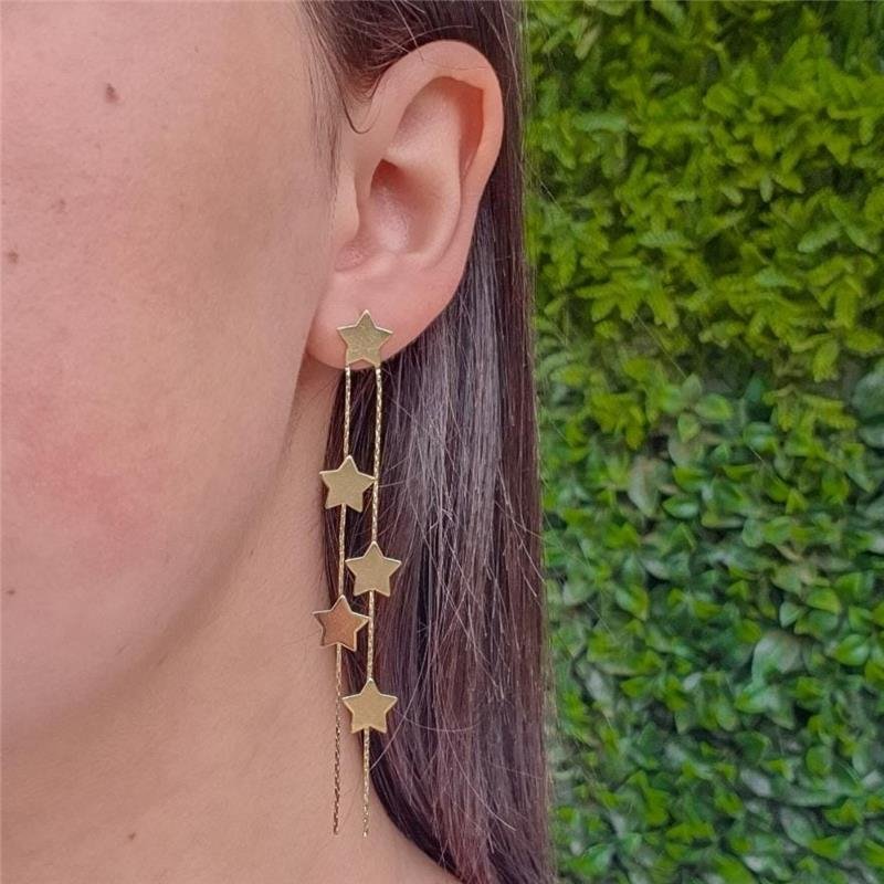 BRINCO FRANJA COM ESTRELAS FOLHEADO A OURO 18K