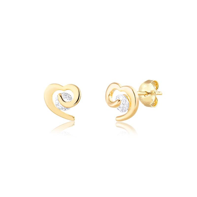 BRINCO CORAÇÃO COM PONTO DE LUZ FOLHEADO A OURO 18K