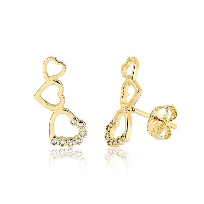 BRINCO EAR CUFF CORAÇÕES FOLHEADO A OURO 18K
