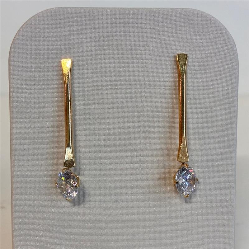 BRINCO ASTE LISA COM ZIRCÔNIA PENDURADA FOLHEADO A OURO 18K
