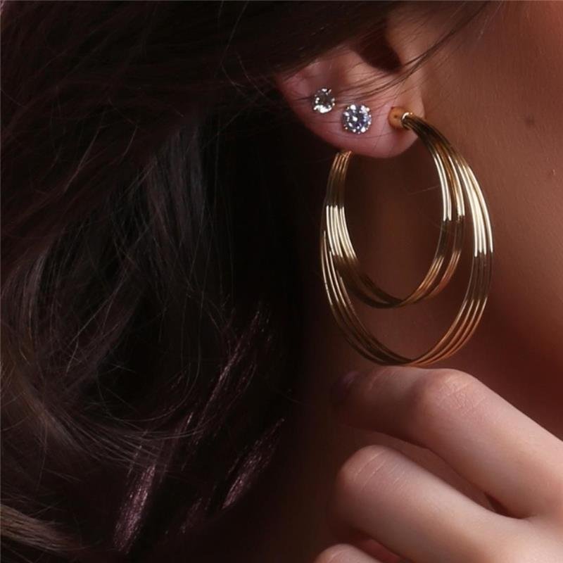 BRINCO ARGOLA DUPLA LISA FOLHEADO A OURO 18K