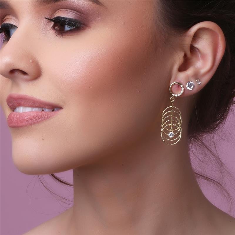 BRINCO CINCO ELOS DIAMANTADOS COM PONTO DE LUZ FOLHEADO A OURO 18K