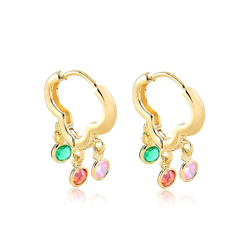 BRINCO ARGOLA COM PEDRAS COLORIDAS FOLHEADO A OURO 18K