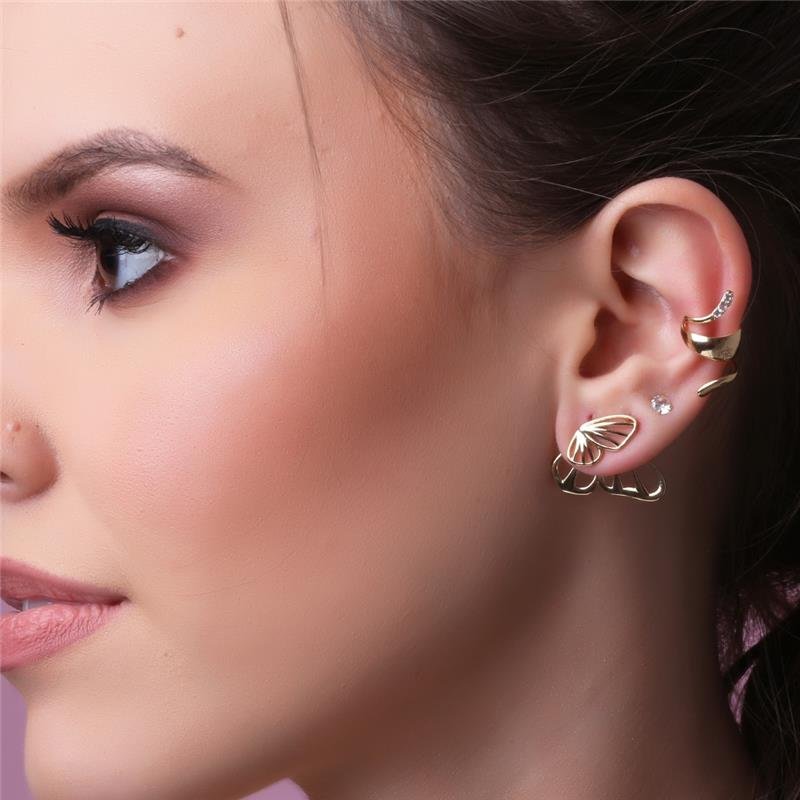 BRINCO BORBOLETA DUPLA FOLHEADO A OURO 18K