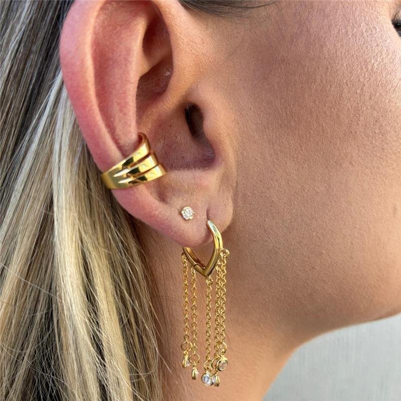 BRINCO ARGOLA COM FRANJA FOLHEADO A OURO 18K