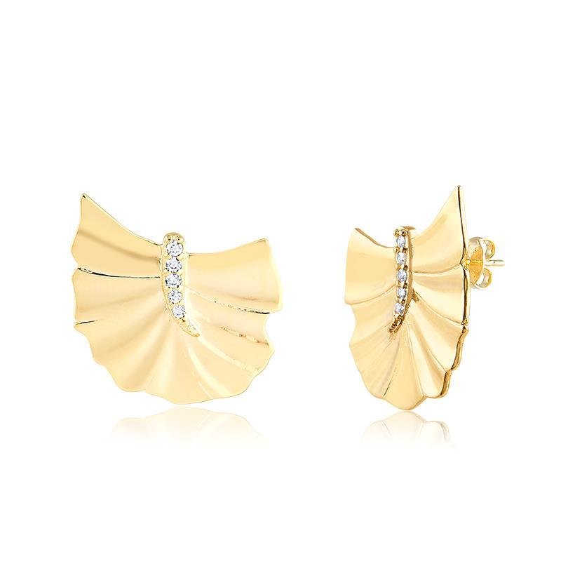 BRINCO FOLHA CRAVEJADO FOLHEADO A OURO 18K
