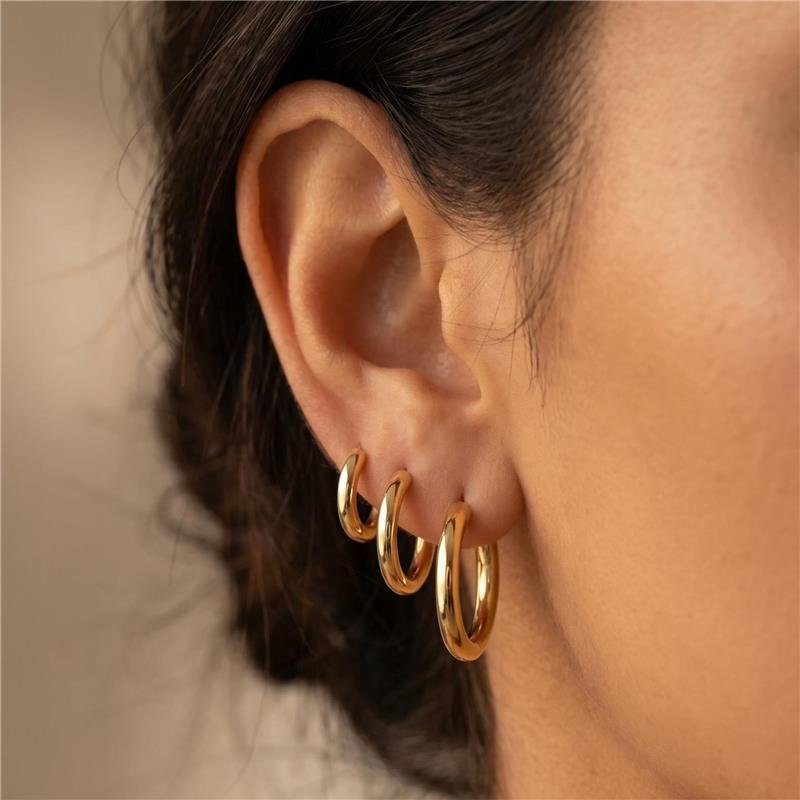 BRINCO TRIO DE ARGOLAS LISAS FOLHEADO A OURO 18K