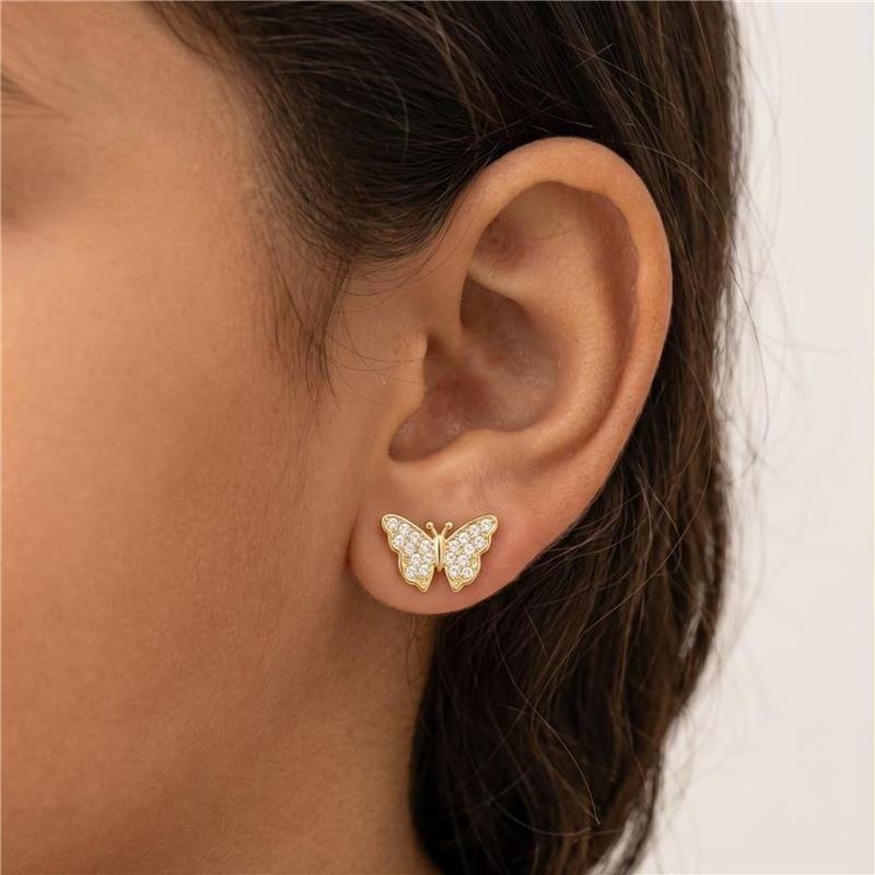 BRINCO BORBOLETA FOLHEADO A OURO 18K