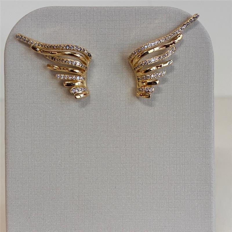BRINCO EAR CUFF ONDAS CRAVEJADO EM ZIRCÔNIAS FOLHEADO A OURO 18K