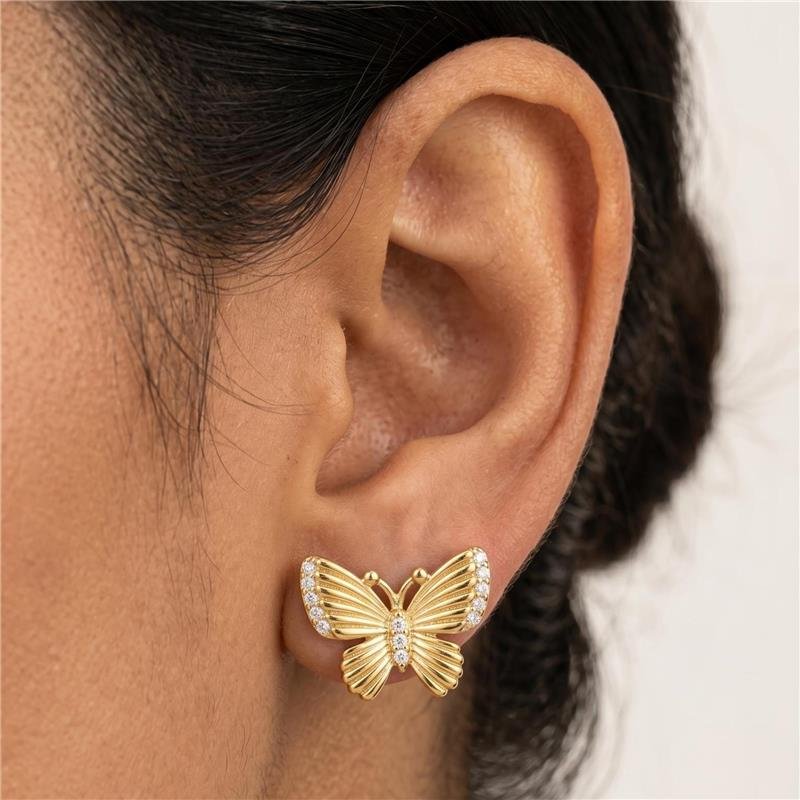BRINCO BORBOLETA FOLHEADO A OURO 18K