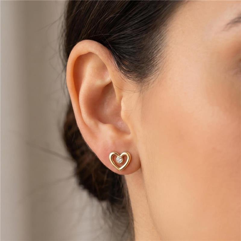 BRINCO CORAÇÃO COM PEDRA FOLHEADO A OURO 18K 
