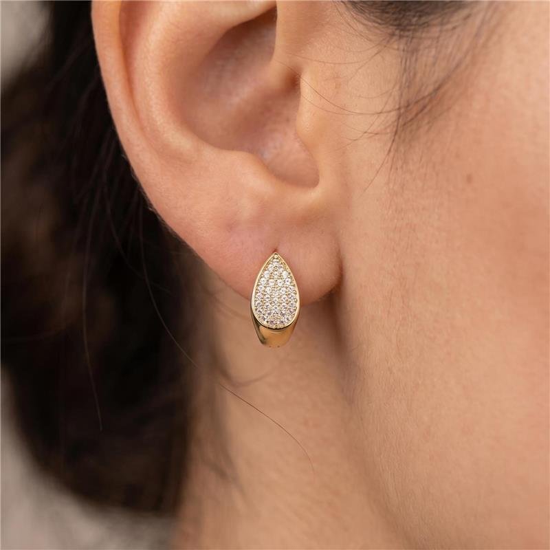 BRINCO ARGOLA DE GOTA CRAVEJADA FOLHEADA A OURO 18K 