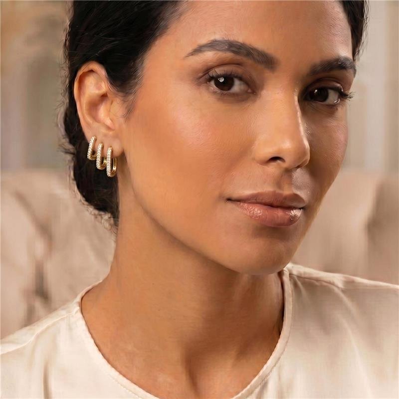 BRINCO TRIO ARGOLA CRAVEJADA FOLHEADA A OURO 18K 