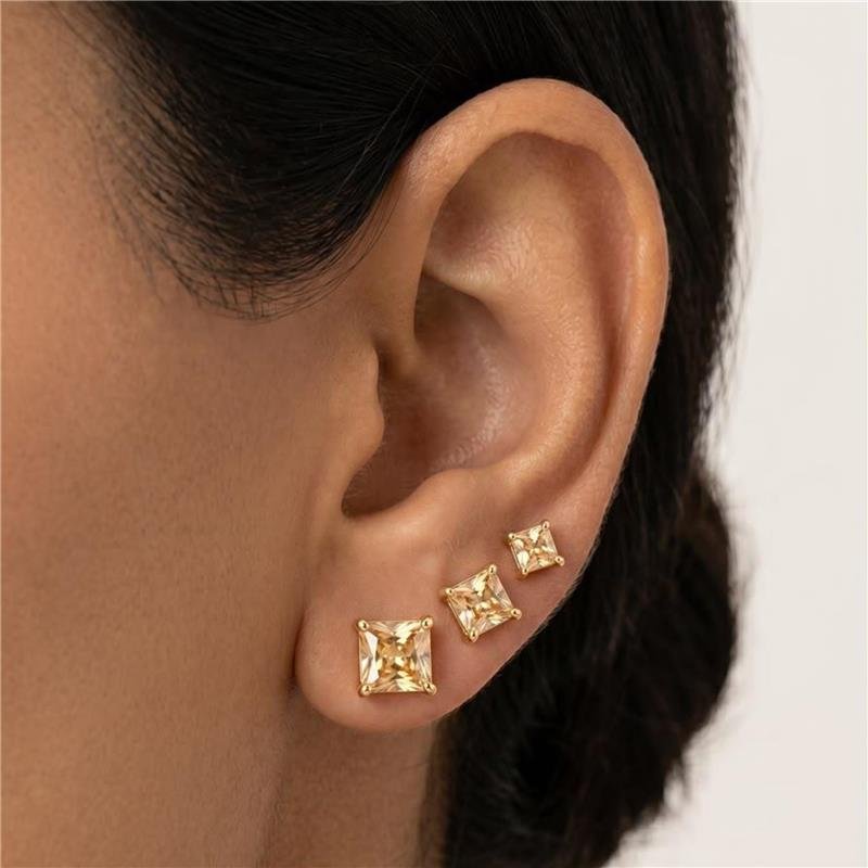 TRIO BRINCO PONTO DE LUZ ZIRCÔNIA CHAMPAGNE FOLHEADO A OURO 18K